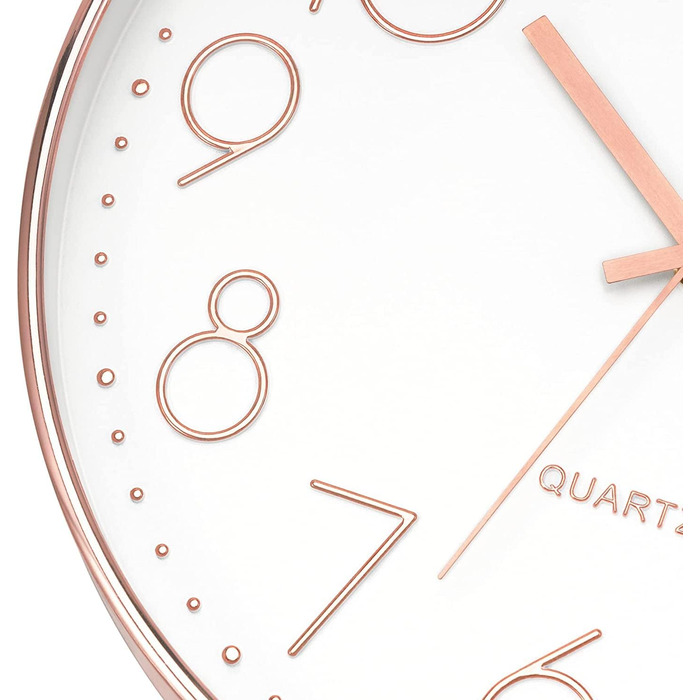 Foxtop Wall Clock Radio-Controlled Wall Clock 30 cm Silent & No Ticking Large Dial Analog without Ticking For Kitchen, Living Room, Bathroom DCF Radio Signal Modern Design White-Gray (White-Rose Gold)