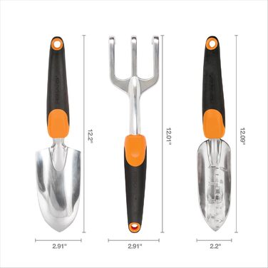Набір садових інструментів Fiskars 3 шт: антикорозійна лопатка, граблі та культиватор для саду, ергономічні ручки, для посадки на вулиці, подарунок для жінок