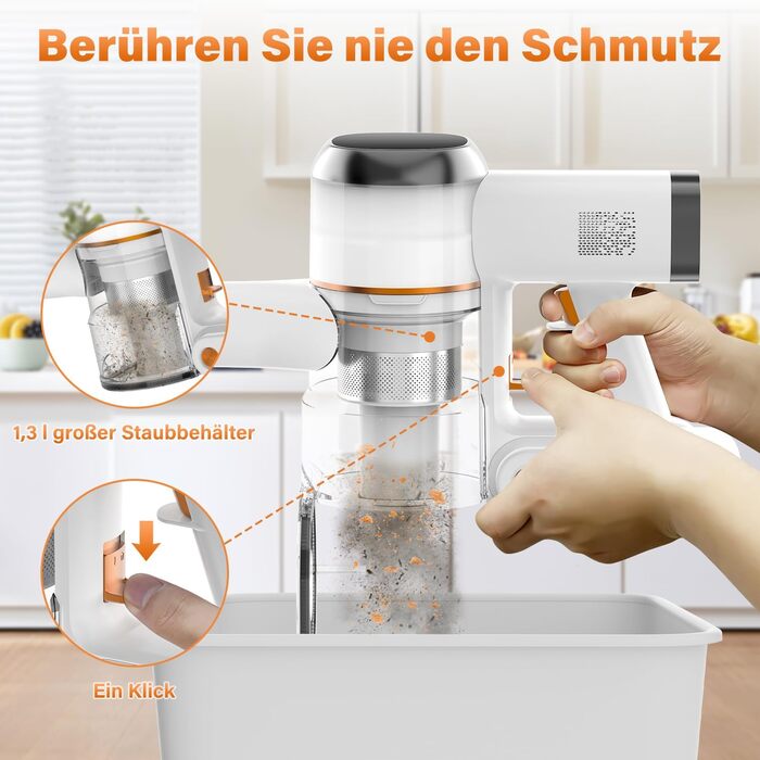 Бездротовий акумуляторний пилосос Tikom V500 450W, 6-в-1, білий. З контейнером 1.3л, для прибирання килимів, шерсті тварин та твердих поверхонь.