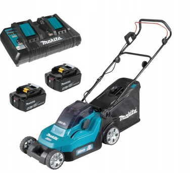 Акумуляторна газонокосарка Makita DLM382PT2 LXT 36V (2x18V) з 2-ма АКБ по 5Ah, ширина зрізу 38 см, травозбірник 40 л