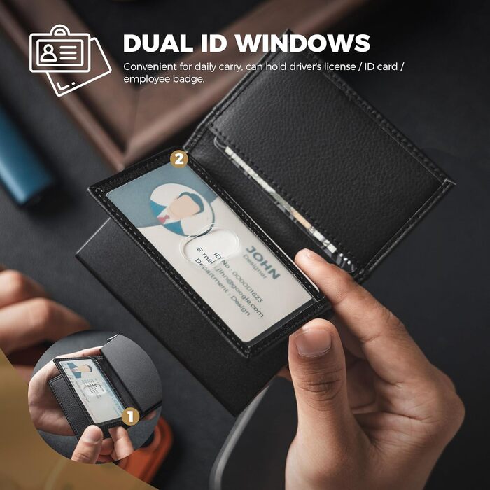 Кредитне портмоне VULKIT з вікном для ID, RFID-захист, автоматичний висувний механізм, шкіряне, чорне