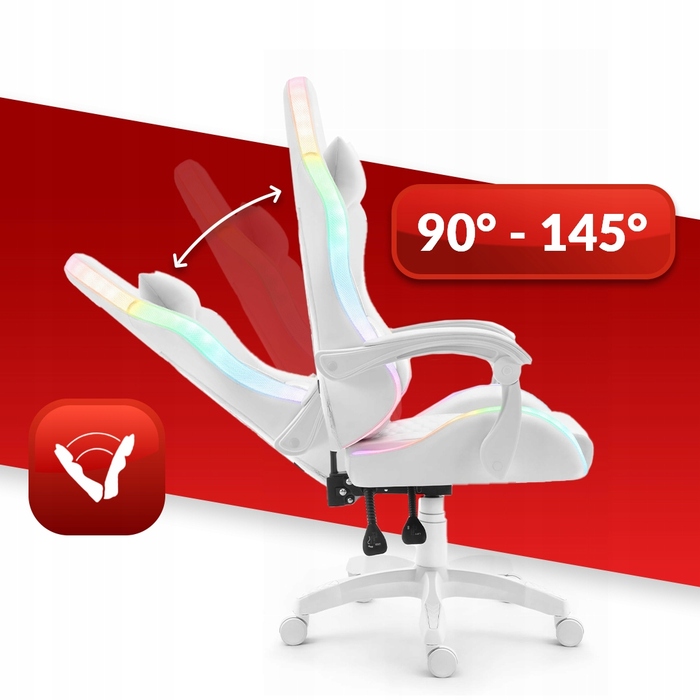 Ігрове крісло Hell's Chair HC-1000 White LED RGB, екошкіра, біле