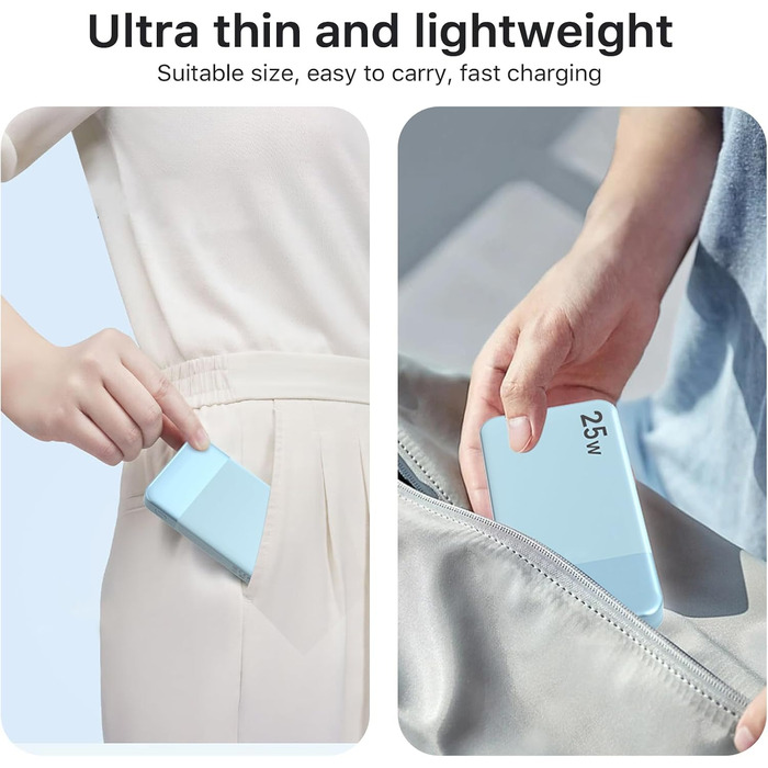 Power Bank NOBIS 10000mAh з цифровою індикацією, 25W, USB-C, блакитний