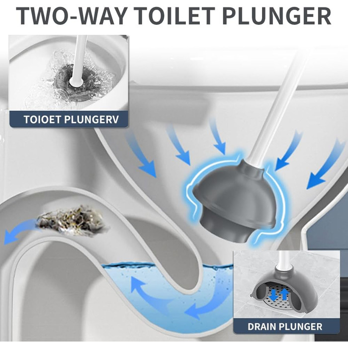 Набір для чищення унітазу з силіконової щітки та поршня, білий, з тримачем, для унітазу