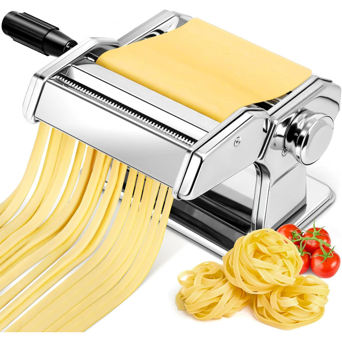 Manual Pasta Machine, Stainless Steel Pastamaker with Two Widths, Stainless Steel Roller and Cutter with 7 Adjustable Settings for Noodles, Spaghetti, Fettuccine, Lasagna