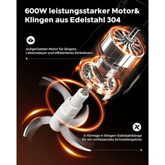 Електричний подрібнювач Bear 2L+1.8L з м'ясоподрібником, 600W, 2 швидкості, 4 леза з нержавіючої сталі, скляна ємність для м'яса, дитячого харчування, фруктів та овочів