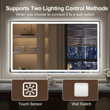 Дзеркало для ванної кімнати зі підсвічуванням STARLEAD 100x70 см з Bluetooth, антизапотівання, регулювання яскравості, 3 кольори світла, пам'ять, IP44, LED, горизонтальне/вертикальне, HD скло, Madrid Silver (M3015)