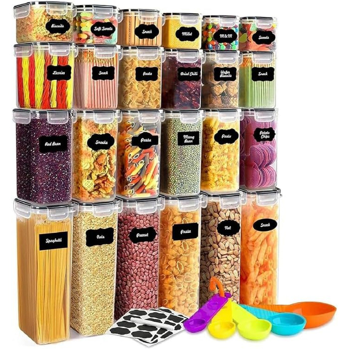 Набір контейнерів для зберігання STUSGO 42er, 24 шт. - прозорі пластикові контейнери з кришкою для круп, борошна та цукру