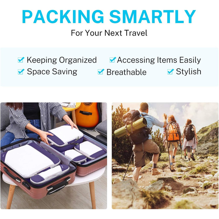 Органайзери для валізи Gonex (6 шт., зелений/фіолетовий) - набір кубиків для пакування