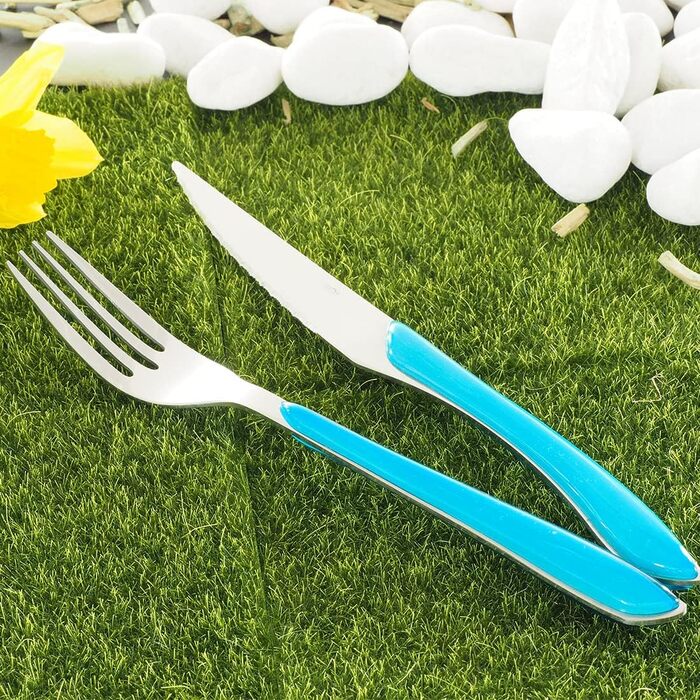 Amefa ECLAT Cutlery Set Turquoise Dining Cutlery 24-Piece for 6 People Stainless Steel Rust-Proof High-Quality Plastic Handle Shells Dishwasher-Safe Cutlery Set 6 People Camping Cutlery