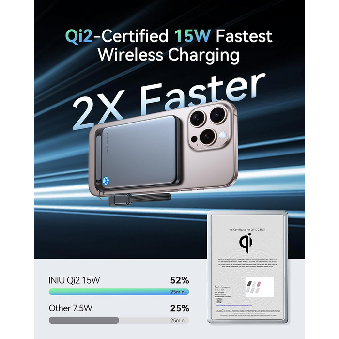 Power Bank INIU Magsafe 20W (5000mAh) з магнітним кріпленням, Qi2, USB-C, стійка, для iPhone 16/15/14/13/12 (Рожевий)