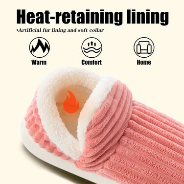 Тапочки жіночі зимові теплі з піною з пам'яті, чоловічі, з м'якого корду, повністю пухнасті, м'які, закриті, бавовняні, з антиковзким покриттям, зручні для дому та вулиці, 38/39 EU, рожеві