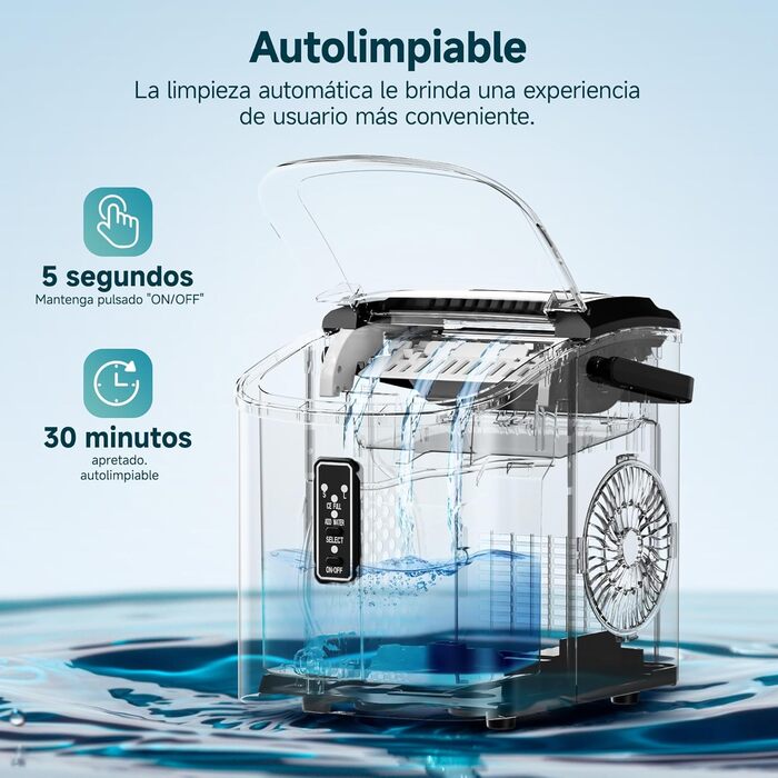 EUHOMY Ice Maker - Portable Ice Machine for Home & Kitchen - Fast 6-Minute Ice Production, 12kg Daily Capacity, Self-Cleaning, 2 Ice Cube Sizes, Black/Silver