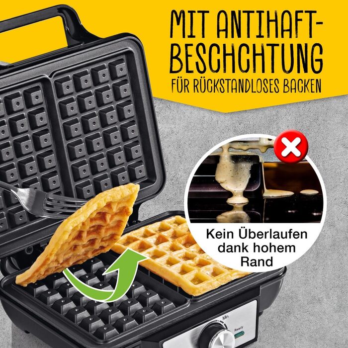 Gourmetmaxx Belgian Waffle Maker - 1000W - Non-Stick - Even Heat Distribution - 2 Waffle Plates