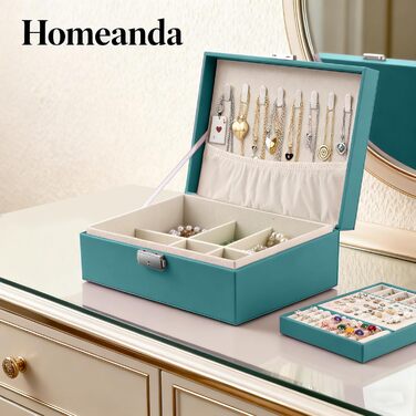 Шкатулка для прикрас Homeanda з замком, шкіряна, велика, зелена