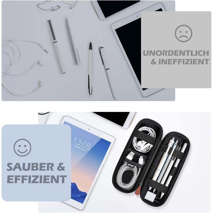 Чохол для Apple Pencil та інших стилусів, преміум шкіра, з відділенням для кабелю USB (чорний)