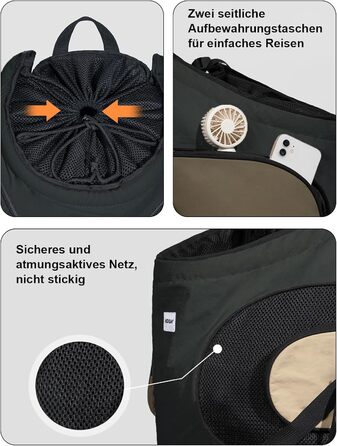 Рюкзак для собак та котів, рюкзак-переноска для маленьких та середніх собак та котів до 8.5 кг, чорний, дихаючий та зручний, для подорожей та активного відпочинку