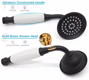 ENGA Vintage Handheld Showerhead Rain Shower Telephone Shape Brass Ceramic Shower Head with 59 Inch Hose for Bathroom (Retro) (Black)
