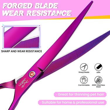 Професійна вигнута ножиця для собак JASON - 7,5' ножиця для грумінгу собак з японської нержавіючої сталі. Ножиці для собак та котів (вигнуті, фіолетові)