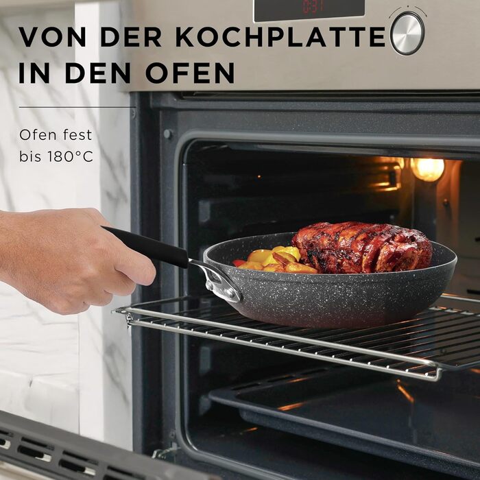 Набір каструль та сковорідок KASANOVA New Petra Dark для індукції та духовки, антипригарне покриття, захист ручок, нержавіюча ложка (6 шт)