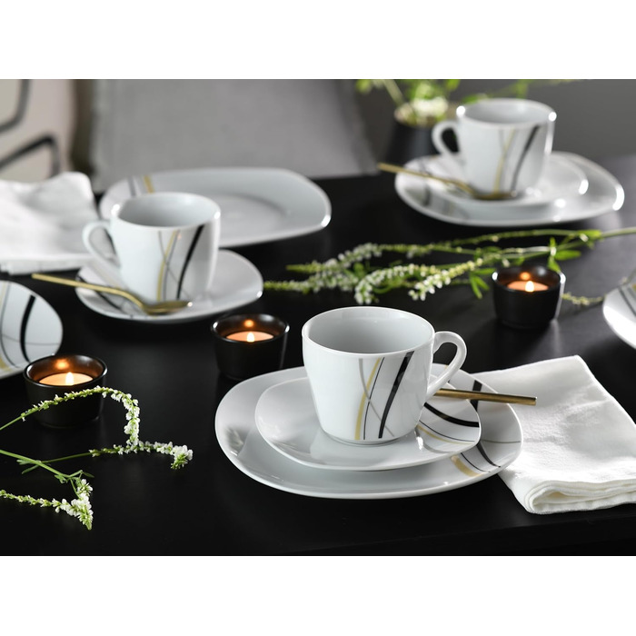 CreaTable Geschirrset Square City Line: 12-teilний сервіз для 6 осіб з порцеляни, сумісний з мийною машиною та мікрохвильовою піччю