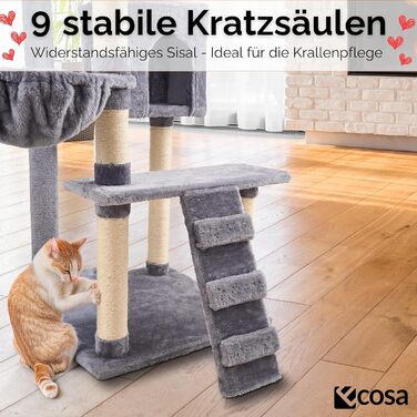 Кігтеточка для котів Ecosa® XXL - велика, 170 см, багатоярусна з гамаком та будиночком