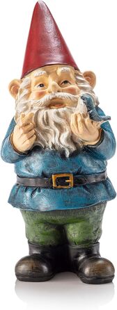 Alpine Corporation WAC406 Alpine Garden Gnome with Bird, Outdoor Decoration, 12 inches tall, red
