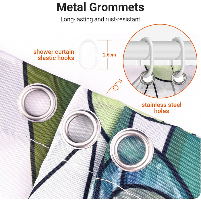 Штора для душу 200x200 см, зелені листки, антигрибкова, водовідштовхувальна, текстильна, поліестер, з кільцями (12 шт.) для ванної кімнати