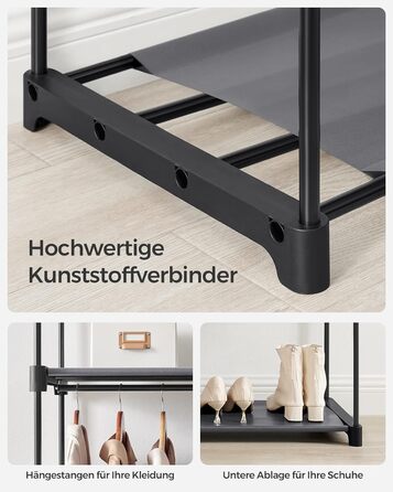SONGMICS Storage Cabinet, Portable, with Hanging Rod, Foldable, Wardrobe, Bedroom, Office, 140 x 43 x 174 cm, Grey RYG02GY
