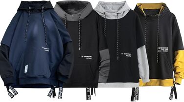 Худі чоловіче Gurunvani Kontrastfarbe Patchwork, білий (XXL, темно-синій)