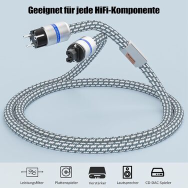 Hi-End мережевий кабель Monosaudio P083 1.5м, мідний екранований OFC Audiophil, 2-полюсний шнур живлення Schuko-IEC C15 для підсилювача, DVD, сабвуфера та декодера