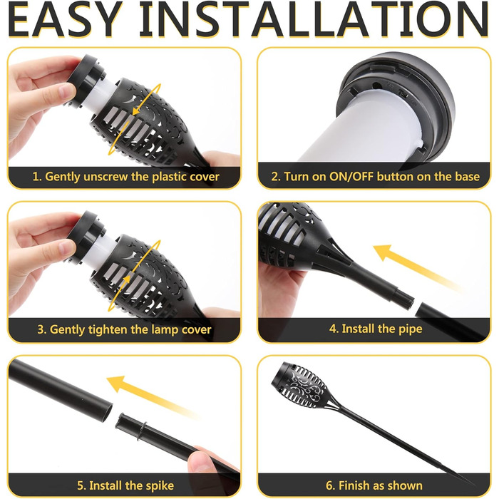Geemoo Outdoor Solar Lights - Set of 6 Garden Torches with Realistic Flame Effect