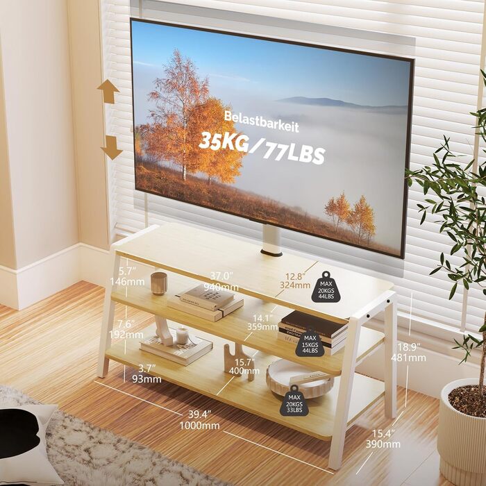 FITUEYES TV Stand with Mount - Adjustable Height Wood TV Console for 37-70 Inch TVs (VESA 600x400)