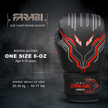 Боксерські рукавички Farabi для дітей (6oz) - чорні, для MMA, Муай Тай, тренувань