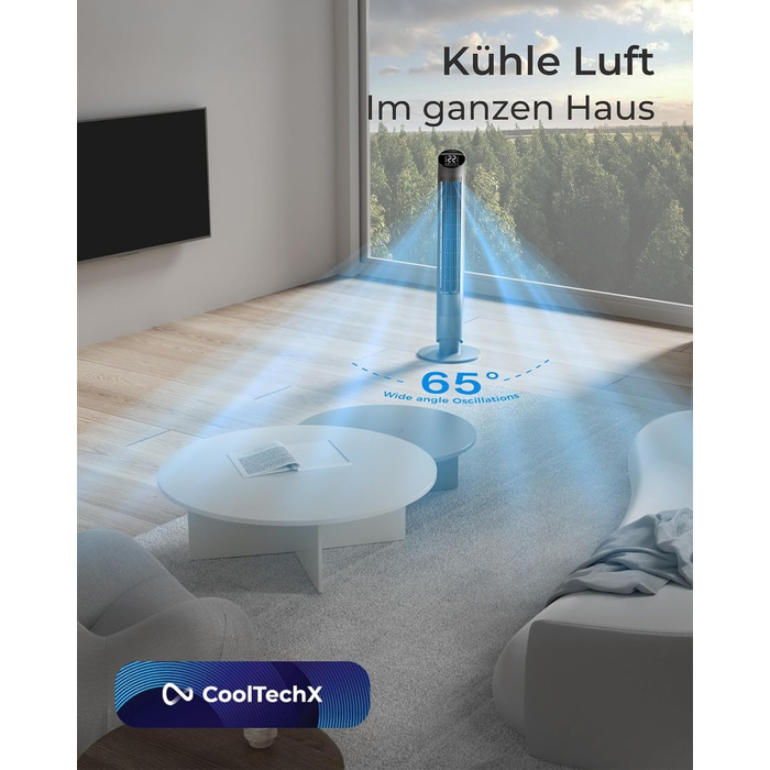 Турбовентилятор CoolHome CF2206 з пульт керування: тихий, з таймером, безпечний для дітей, 96 см (чорний)