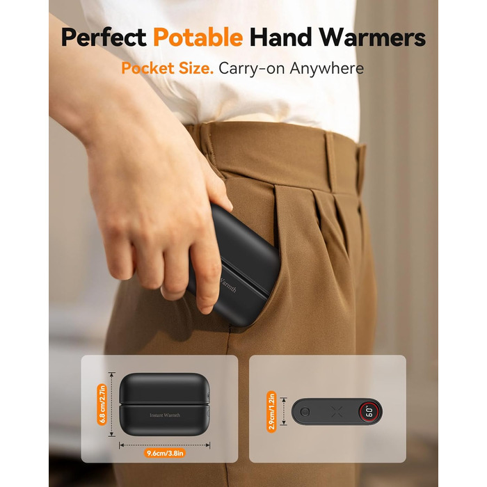 Електричний грієчка для рук 2-в-1 магнітний, 8000 mAh, 3 режими до 60°C, миттєвий нагрів, Dual USB-C, для активного відпочинку, подарунок, Raynauds, чорний