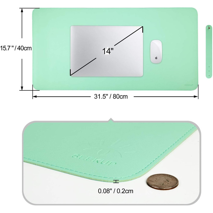 Офісний килимок для миші та столу Violett/Rosa з PU-шкіри, 80x39.9 см, водонепроникний, двосторонній, зелено-блакитний