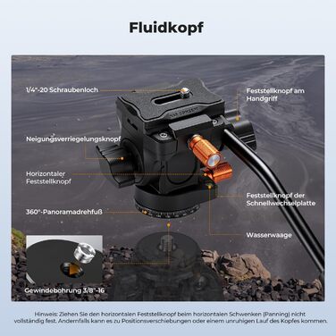 Алюмінієвий штатив для камери та смартфона K&F Concept з гідравлічною головою, висота 162 см, навантаження до 10 кг, дорожній трипод для планшета та телефону