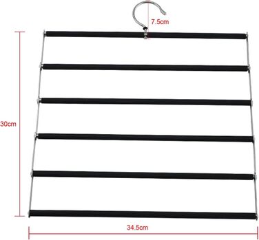 Collapsible Pants Hanger, Space-Saving Pants Hanger, Foldable Non-Slip Pants Rack Made of Stainless Steel, Multifunctional Closet Organizer, Holds Multiple Pants, Jeans, Scarves, Black
