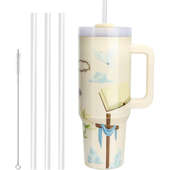 Термокружка WALLFID 40oz з нержавіючої сталі, вакуумна ізоляція, з кришкою, 3 трубочки та щітка для чищення, для гарячих та холодних напоїв, ідеально підходить для кави, чаю, смузі та іншого