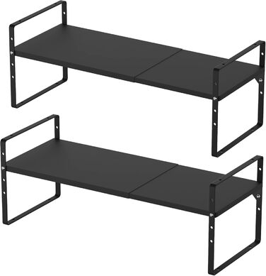 iPEGTOP Pull-Out Shelf, 2 Pack, Heavy-Duty Steel, Adjustable Height, for Home, Office, Pantry, Kitchen, Countertop, Size L, Black