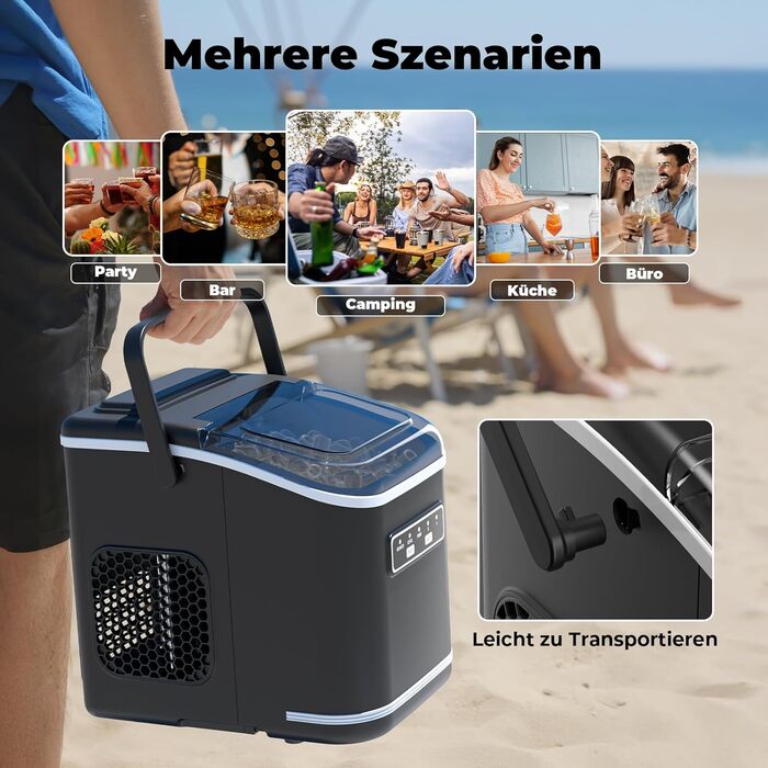 Acmeenjoy Ice Maker - Self-Cleaning Ice Machine for Kitchen, Bar, Office & Party - Makes 9 Ice Cubes in 6-8 Minutes, 12KG in 24H