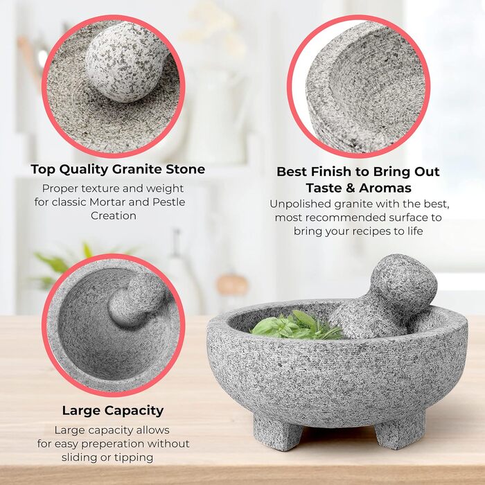 М'ясорубка та товкач Molcajete, 20,3 см, граніт, для спецій, сальси, трав, ручний подрібнювач