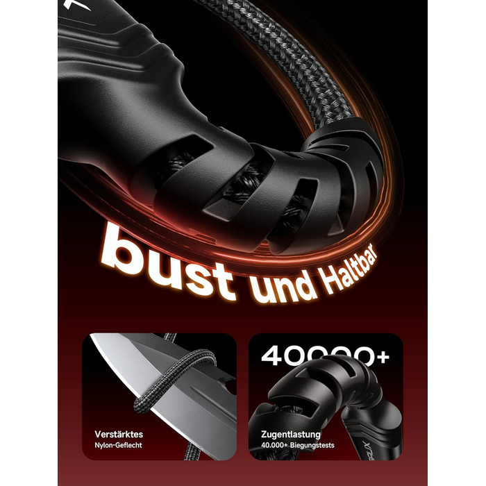 Кабель USB-C JSAUX 2 шт. (2м), 3.1A, нейлон, швидка зарядка, сумісний з Samsung Galaxy, iPhone, CarPlay, PS5