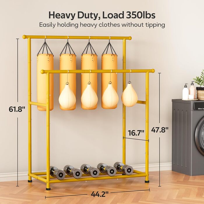 MISSLO Двоярусна вішалка для одягу, міцна конструкція, переносний гардероб для спальні, вітальні (Золотий)