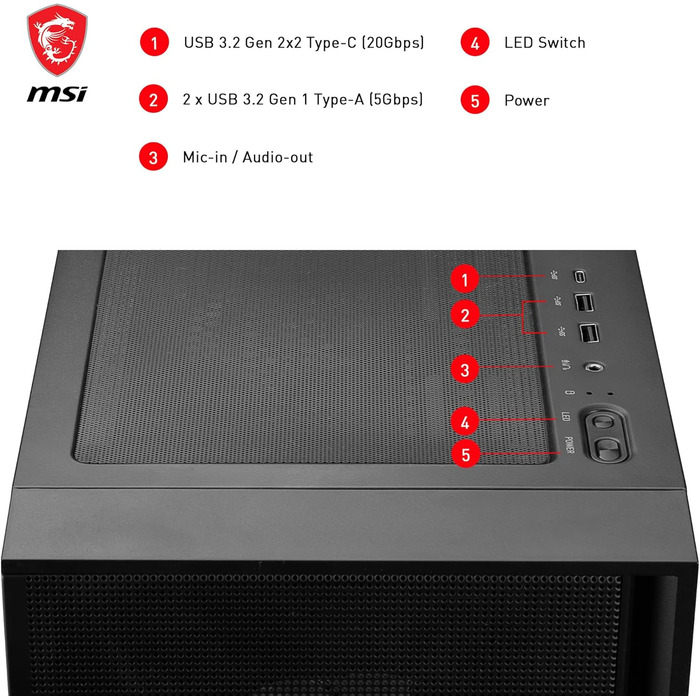Корпус ПК MSI MAG Forge Mid-Tower: ATX, підтримка RTX 40, ARGB вентилятори, магнітні фільтри, загартоване скло, USB 3.2 Gen 1