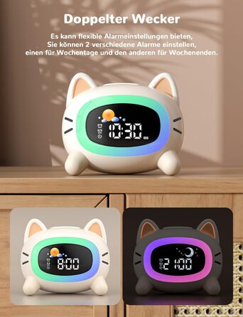 LIORQUE Alarm Clock Kids Light Alarm Clock Kids Sleep Trainer Kids Night Light Dual Alarm Sleep Training Sound Machine Rechargeable Kids Alarm Clock Toddler Boys Girls