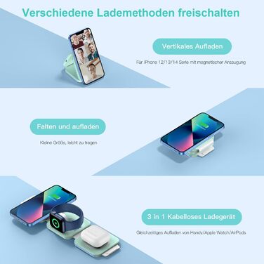 Зарядна станція 3-в-1 для подорожей: Apple Watch, iPhone, AirPods (зелена)