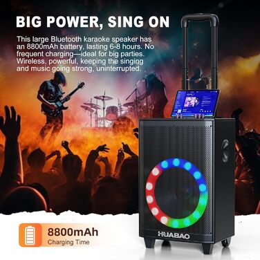 Bluetooth-караоке-система A115 з 2 мікрофонами, 11 динаміками, акумулятором 8800 mAh, світловим ефектом, FM/AUX/USB/TF, регулюванням басів та високих частот