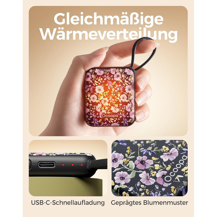 Електричні грілки для рук Ocoopa 2 шт., багаторазові 4000mAh, USB, 3 рівні нагріву, до 52°C, подарунок на Новий Рік, для зими, катання на лижах, подорожей та активного відпочинку, UT5 Nano Wiesengeflüster (Ocoopa x Artist Edition) (Nachtlicher Garten (Oco